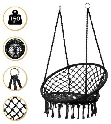 Подвесное плетеное кресло-качалка LEOBRO Boho XL 80 см Black (LB-1102)