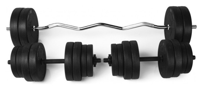 Штанга W-образная на 25 кг и две гантели по 16 кг + перчатки