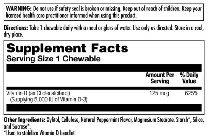D-3 5000 IU 125mcg - 60 chewables