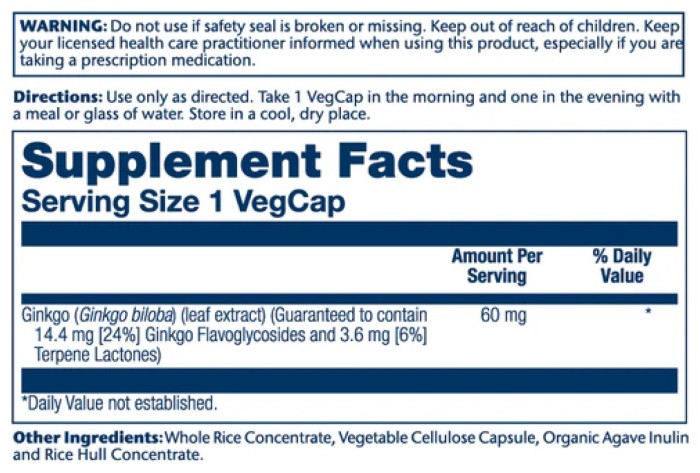Ginkgo Biloba Leaf Extract 60mg - 60 vcaps