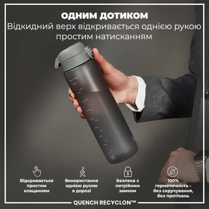 Картофель для воды ION8 1000 мл. (ЭКО бутылка) BPA Free, Grey