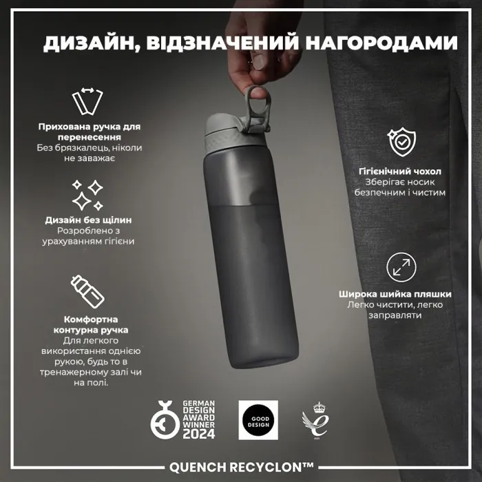 Картофель для воды ION8 1000 мл. (ЭКО бутылка) BPA Free, Grey