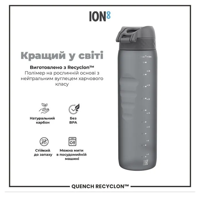 Картофель для воды ION8 1000 мл. (ЭКО бутылка) BPA Free, Grey