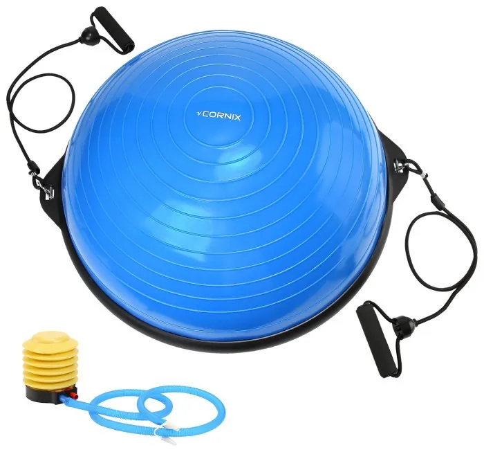 Балансировочная платформа (полусфера) Cornix Bosu Ball 58 см с эспандерами XR-0457 Blue