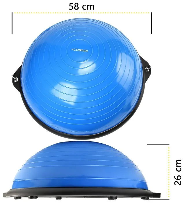 Балансировочная платформа (полусфера) Cornix Bosu Ball 58 см с эспандерами XR-0457 Blue