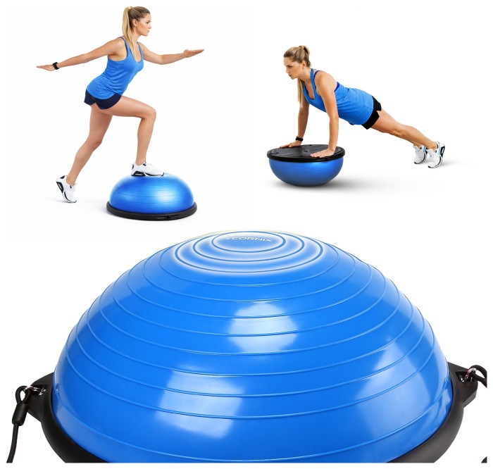 Балансировочная платформа (полусфера) Cornix Bosu Ball 58 см с эспандерами XR-0457 Blue