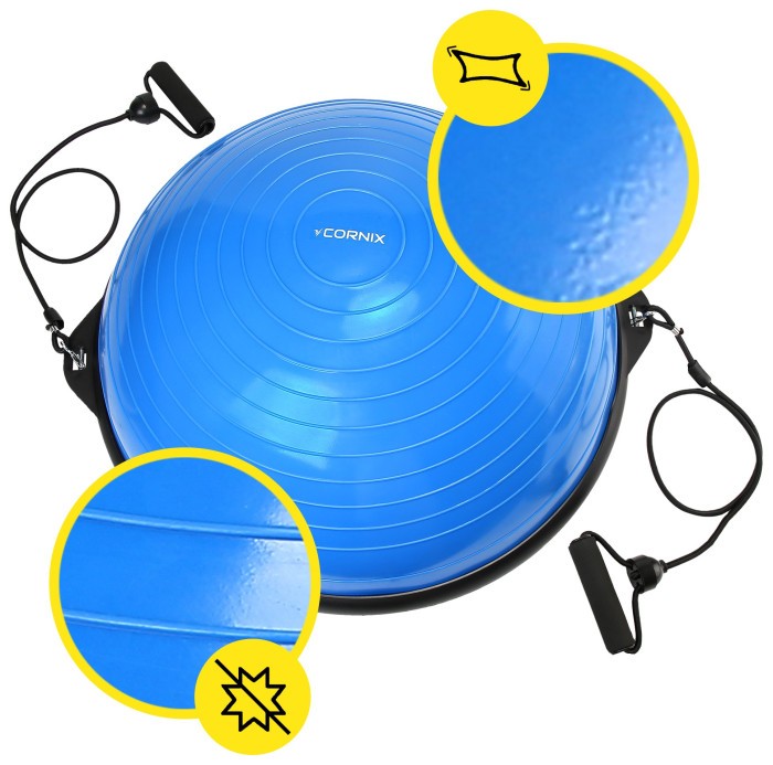 Балансировочная платформа (полусфера) Cornix Bosu Ball 58 см с эспандерами XR-0457 Blue