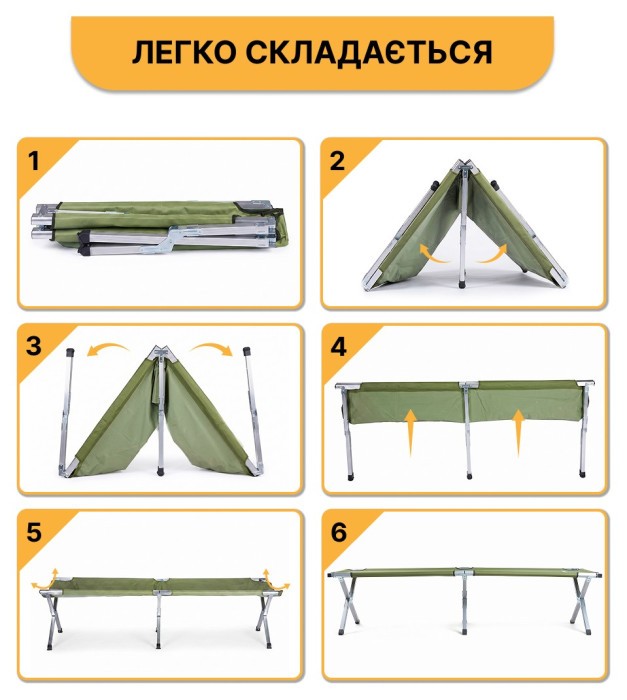 Армійська похідна розкладачка LEOBRO до 150 кг Зелена (LB-MC-B1-AGR)