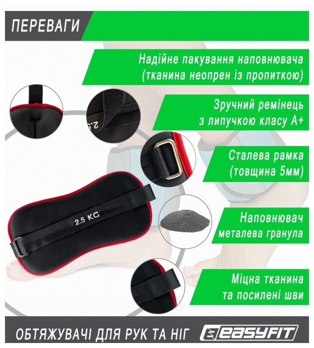 Утяжелители EasyFit Comfort 2,5 кг для ног и рук с металлом (пара)