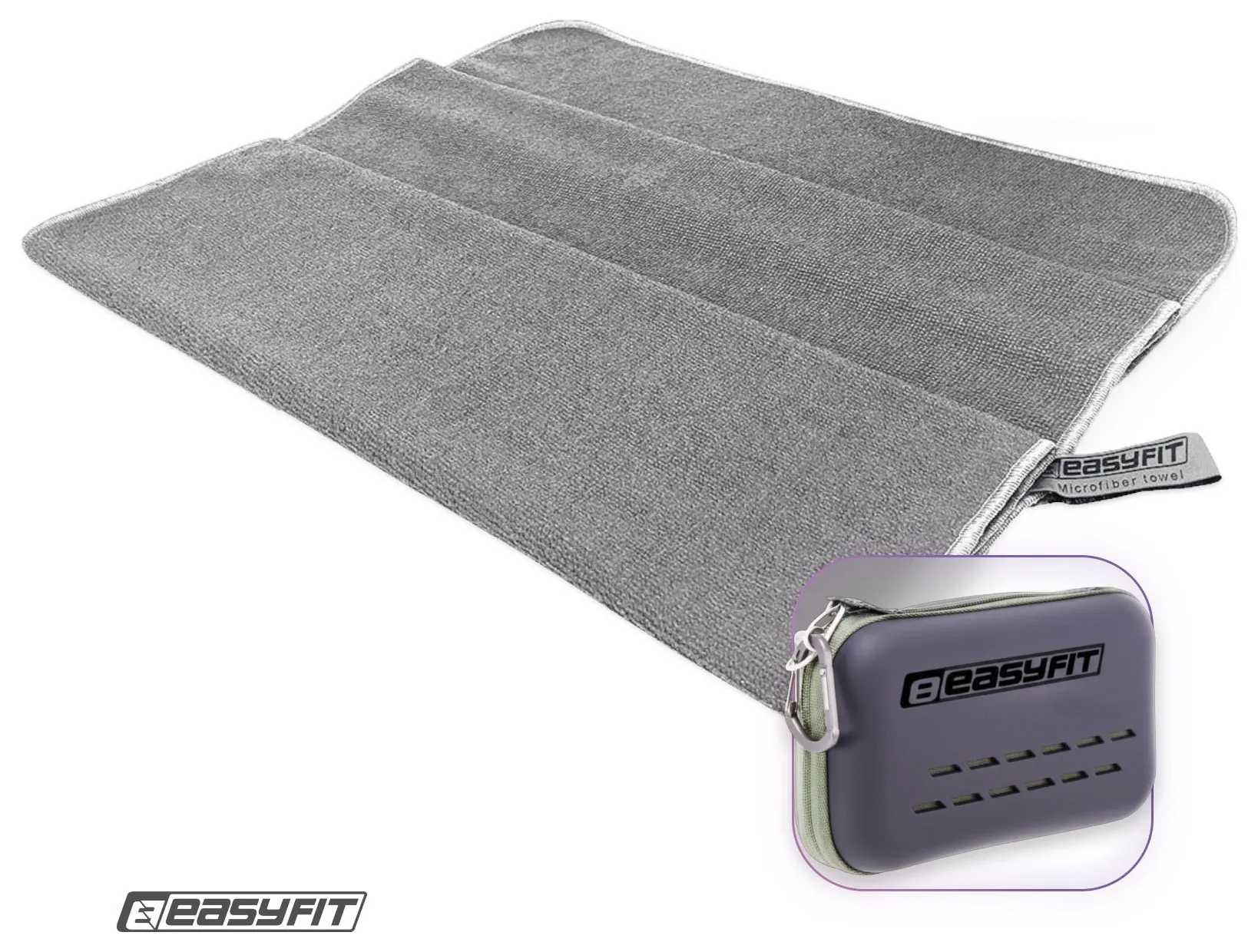 Спортивний рушник EasyFit RoyalWing 140х60 см з мікрофібри + кейс (Сірий)