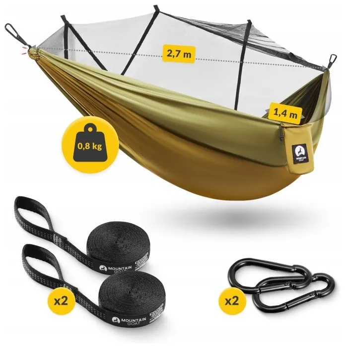 Туристический гамак Mountain Goat 270 x 140 см с москитной сеткой, одноместный, подвесной Olive (P-5905973403153)