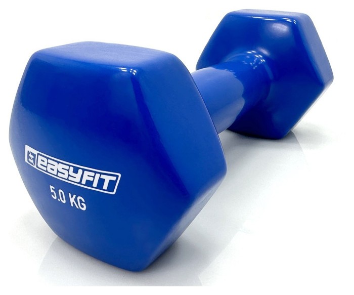 Гантель для фітнесу 5.0 кг EasyFit із вініловим покриттям синя, укр, укр