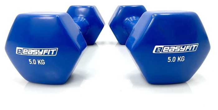 Гантель для фітнесу 5.0 кг EasyFit із вініловим покриттям синя
