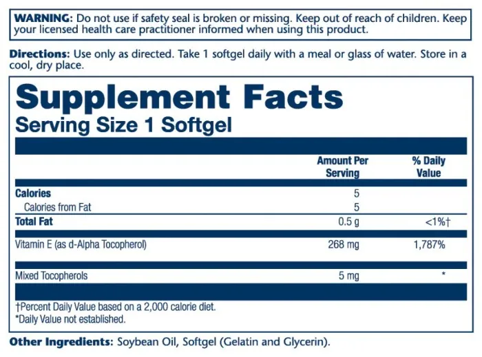 Vitamin E d-Alpha Tocopherol 268mg - 50 softgels