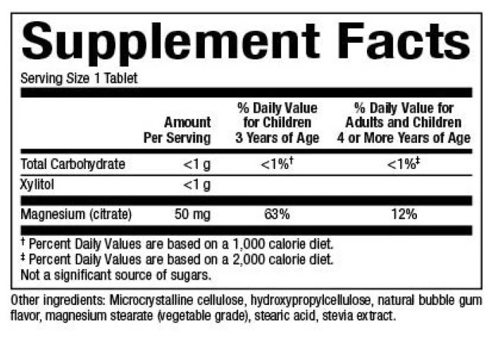 Magnesium Citrate 50mg - 60 tabs Bubble Gum