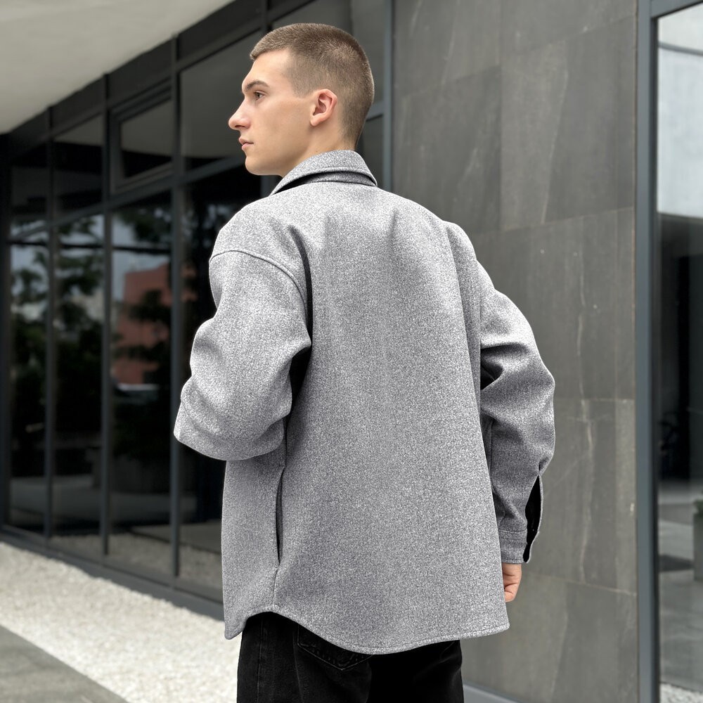 Тепла чоловіча сорочка Pobedov Mars. Сорочка-пальто осіння сіра, укр, укр