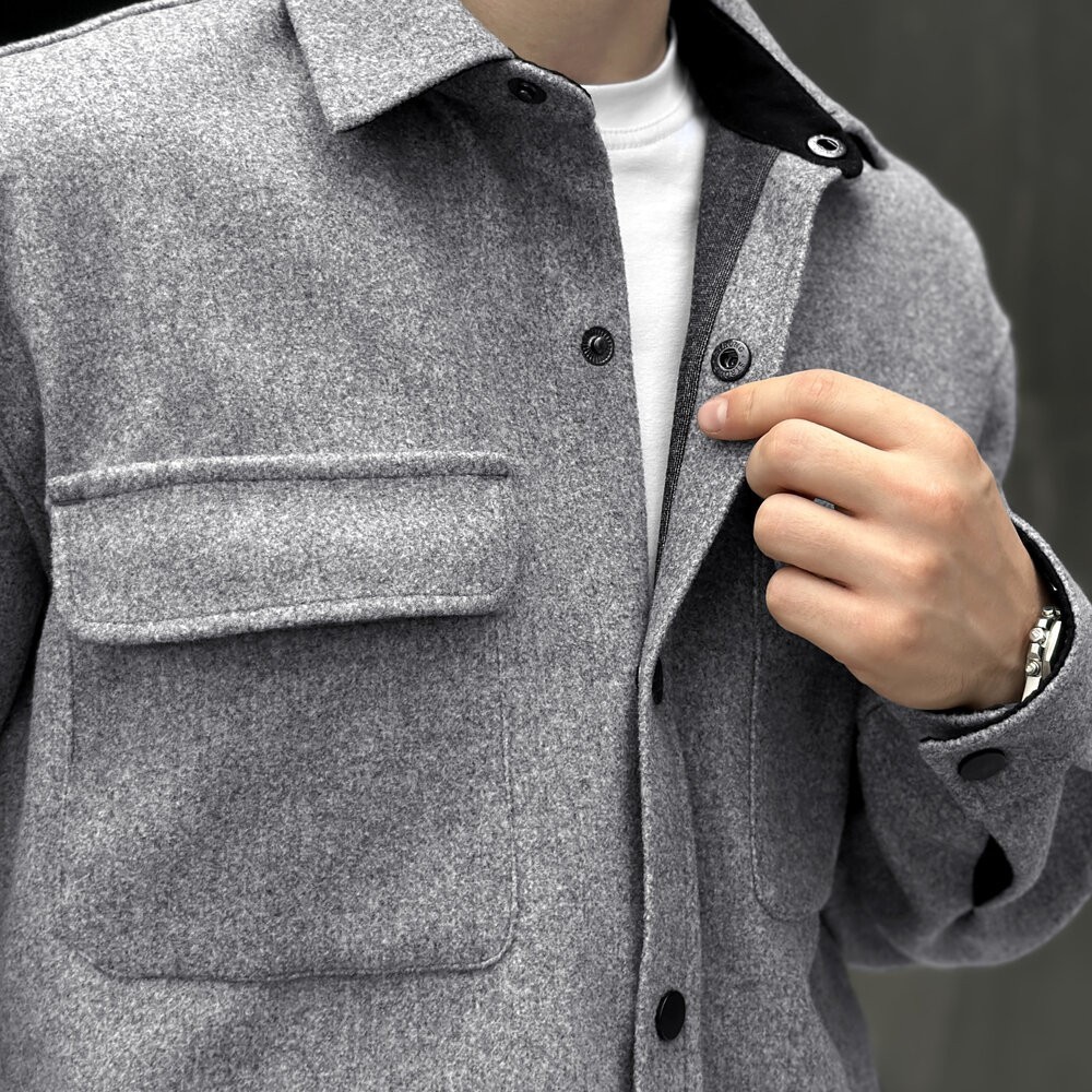 Тепла чоловіча сорочка Pobedov Mars. Сорочка-пальто осіння сіра, укр, укр