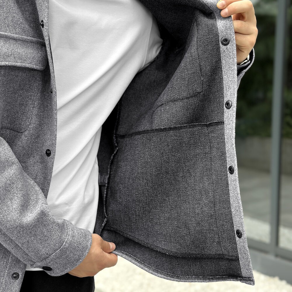 Тепла чоловіча сорочка Pobedov Mars. Сорочка-пальто осіння сіра, укр, укр