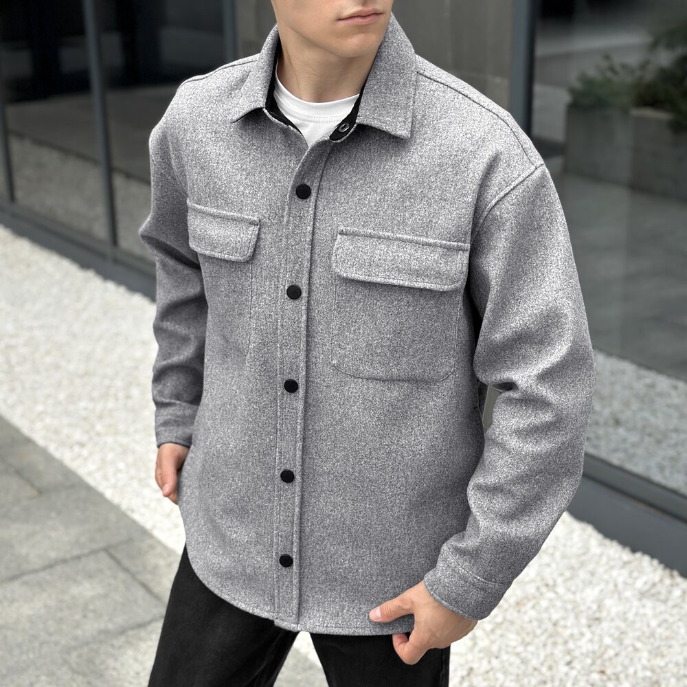 Тепла чоловіча сорочка Pobedov Mars. Сорочка-пальто осіння сіра, укр, укр