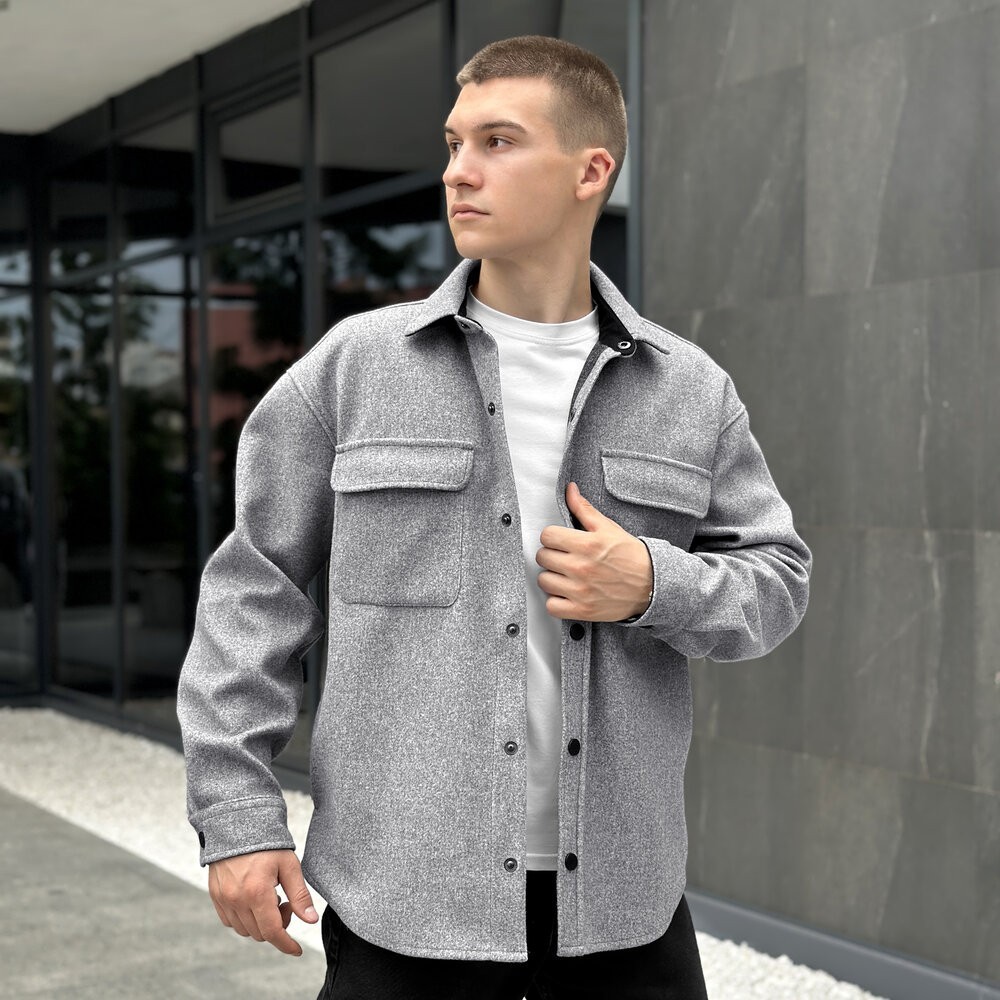 Тепла чоловіча сорочка Pobedov Mars. Сорочка-пальто осіння сіра, укр, укр