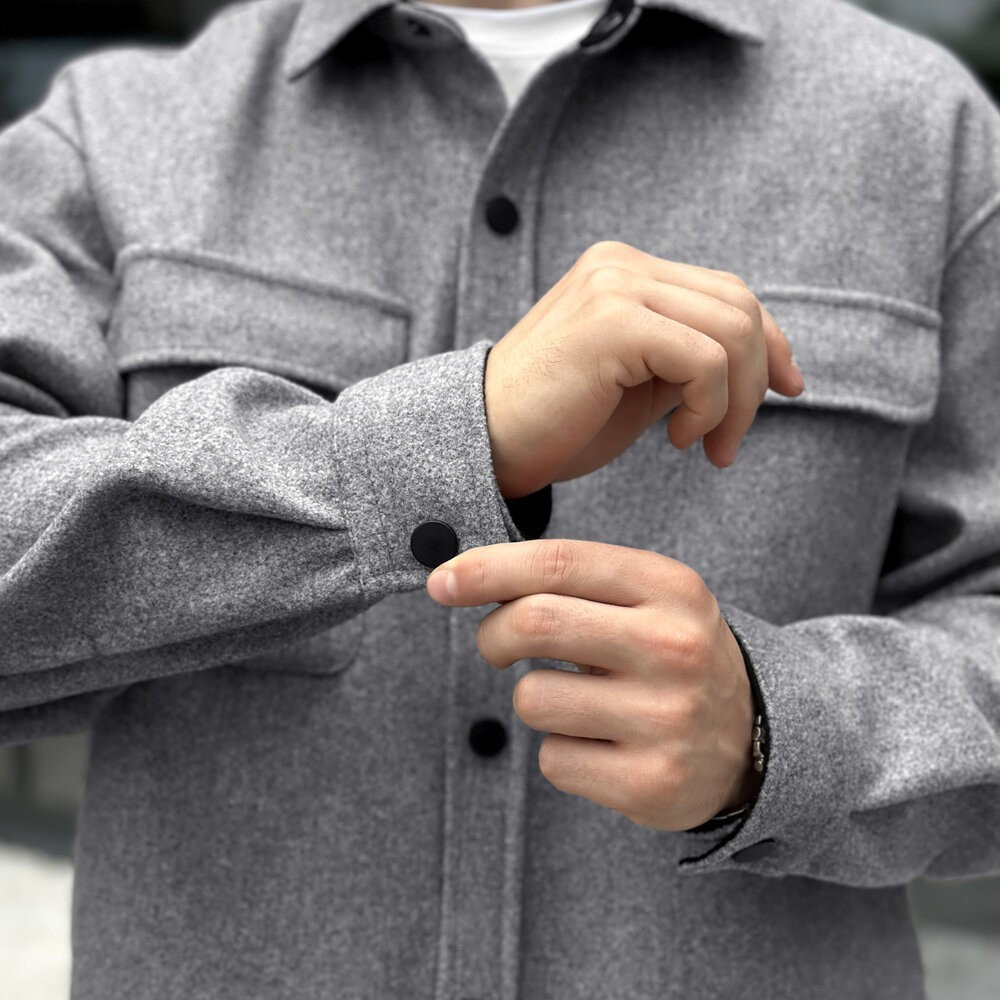 Тепла чоловіча сорочка Pobedov Mars. Сорочка-пальто осіння сіра, укр, укр