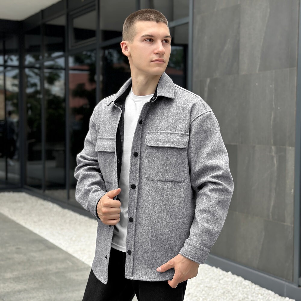 Тепла чоловіча сорочка Pobedov Mars. Сорочка-пальто осіння сіра, укр, укр