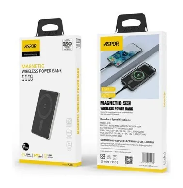 Power Bank Aspor A381 Magnetic Wireless 5000mAh (Type-C/20W)- фиолетовый (900155)