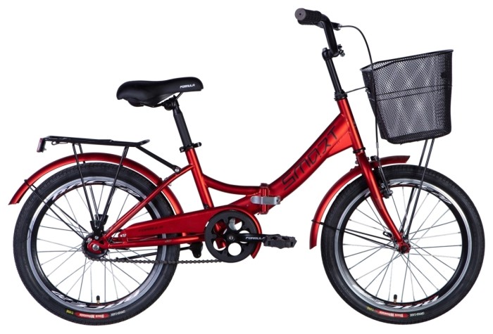 Велосипед ST 20" Formula SMART Vbr рама- с багажником задн St с корзиной Pl с крылом St 2024 (красный (м))