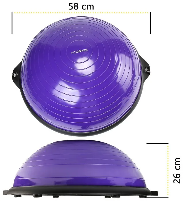 Балансировочная платформа (полусфера) Cornix Bosu Ball 58 см с эспандерами XR-0454 Violet