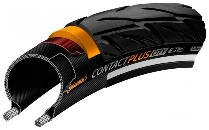 Покришка Continental Contact Plus City, 26 x 2.20, Чорна, не складна, світловідбиваюча