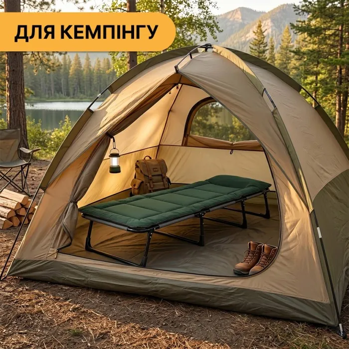 Розкладне ліжко (розкладачка) з вбудованим матрацом LEOBRO Khaki (LB-FB-S1-KHA)