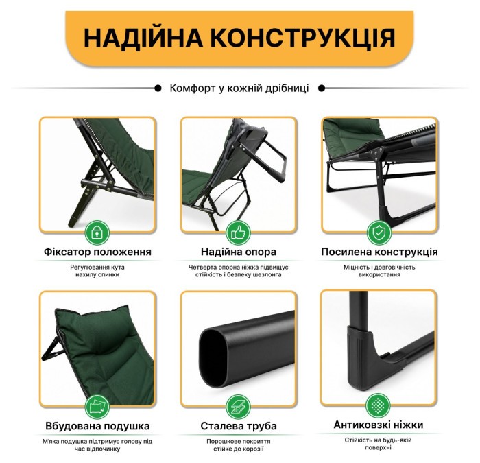 Розкладне ліжко (розкладачка) з вбудованим матрацом LEOBRO Khaki (LB-FB-S1-KHA), укр, укр