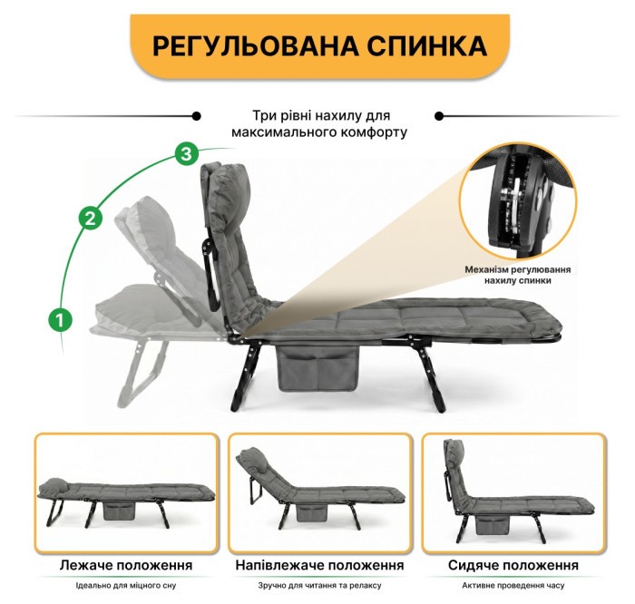 Раскладная кровать (раскладушка) со встроенным матрасом LEOBRO Grey (LB-FB-M1-GRY)