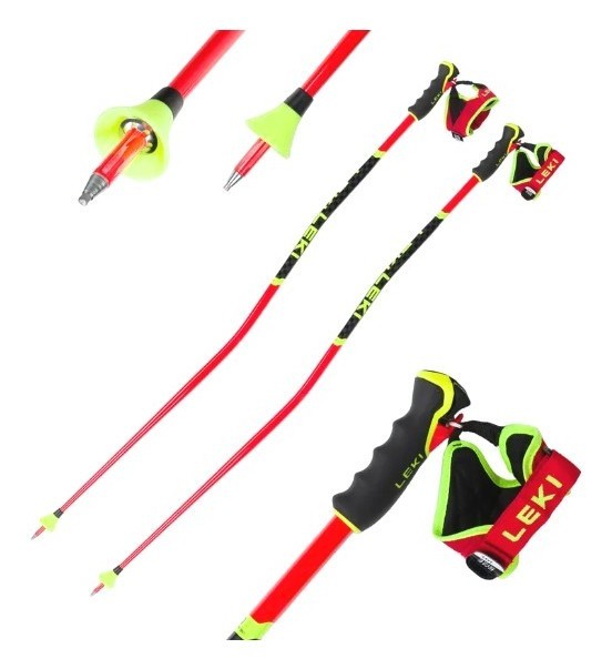 Палки для горных лыж для подростков Leki WCR LITE GS 3D 95см Fluorescent red/black/neon yellow (65065901-WRH)