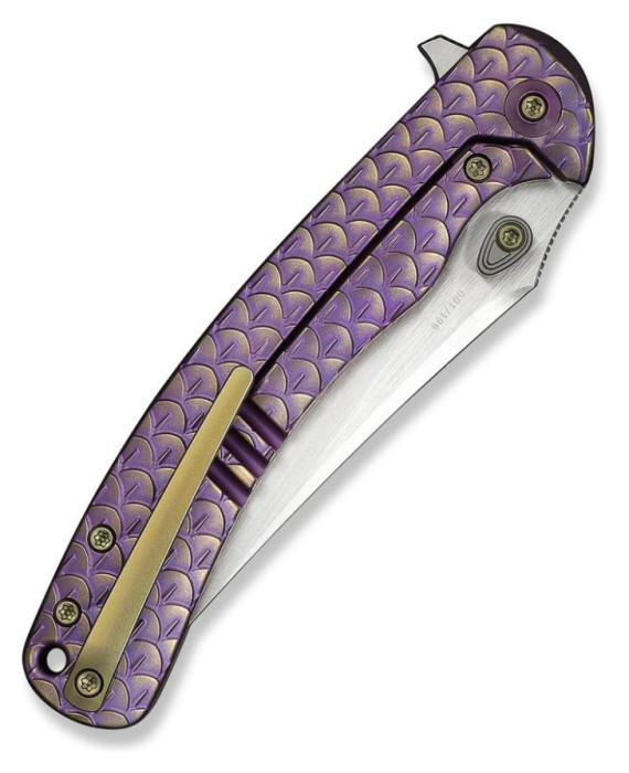 Нож складной туристический Weknife Dracarys, (9.1 см) Böhler M390 / титан 6AL4V фиолетовый/золотой