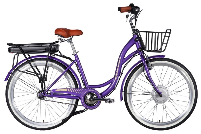 Велосипед с электроприводом 26" ST Dorozhnik eAQUAMARINE BH рама-17" 36B 13А*г 500Вт фиолетовый с корзиной 2026