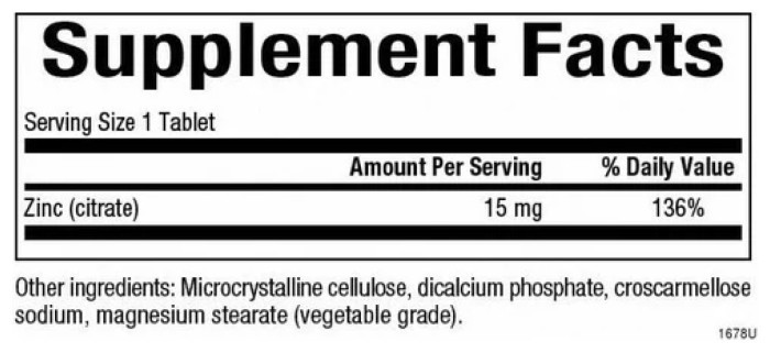 Zinc Citrate 15mg - 90 tabs
