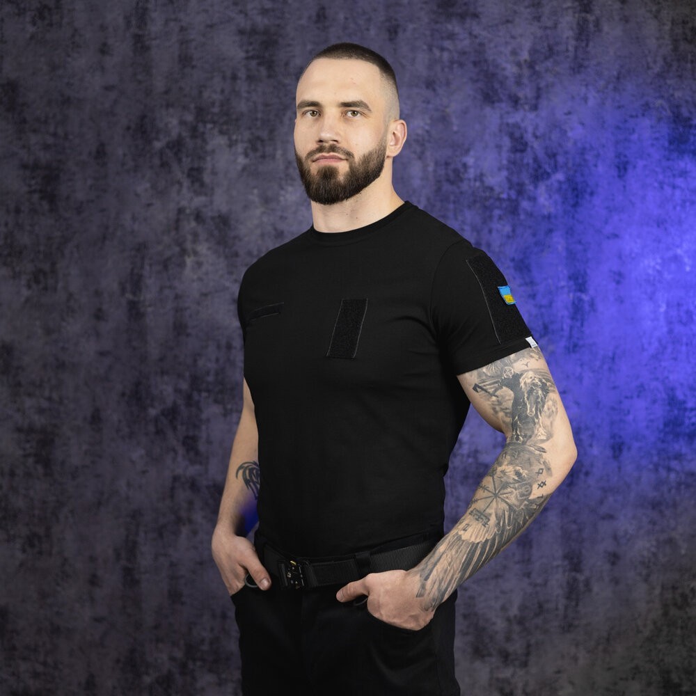 Футболка чоловіча однотонна чорна Pobedov Peremoga Військова, укр, укр