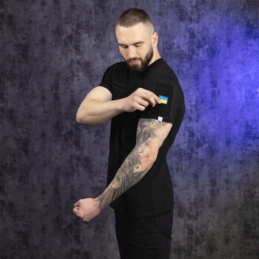 Футболка чоловіча однотонна чорна Pobedov Peremoga Військова, укр, укр