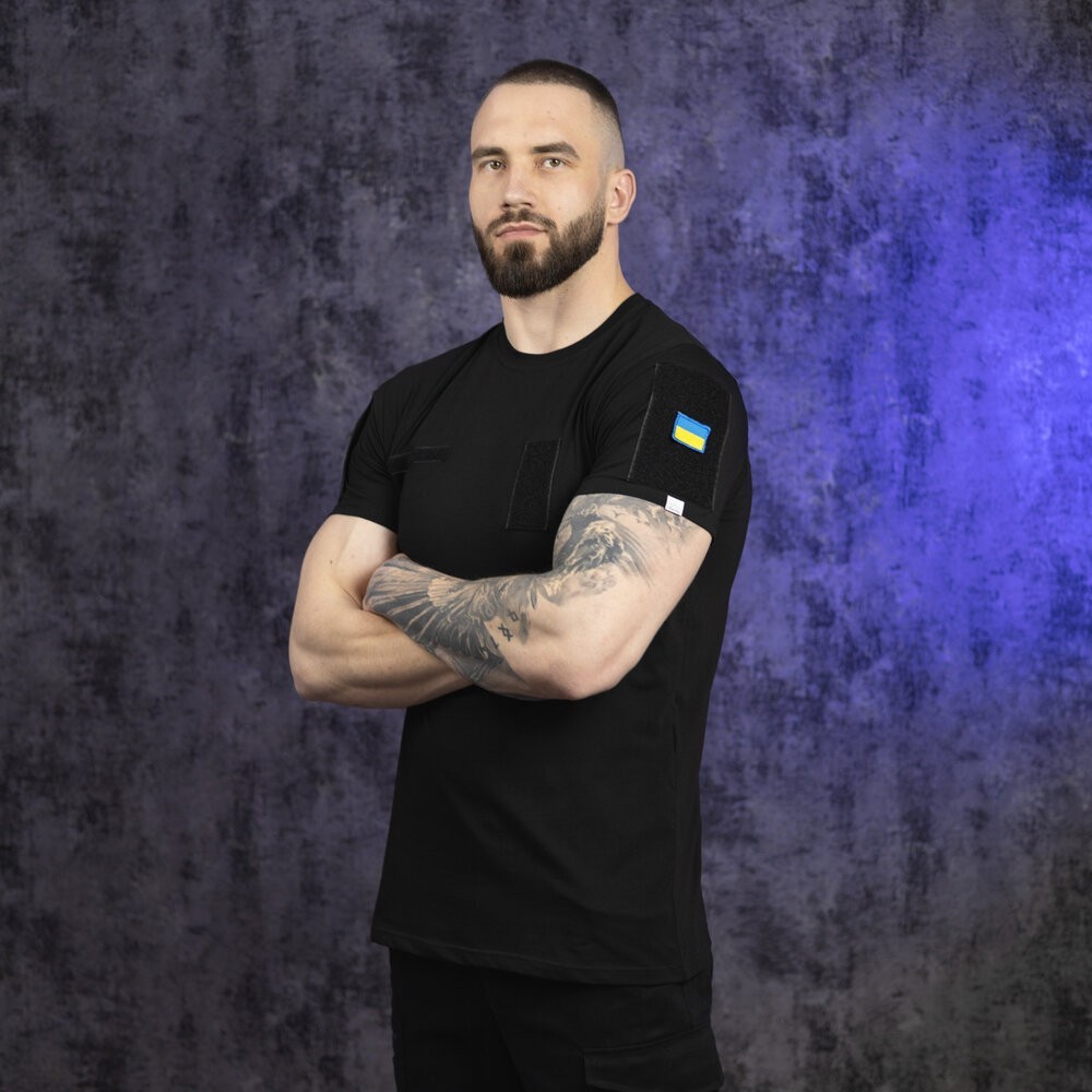 Футболка чоловіча однотонна чорна Pobedov Peremoga Військова, укр, укр