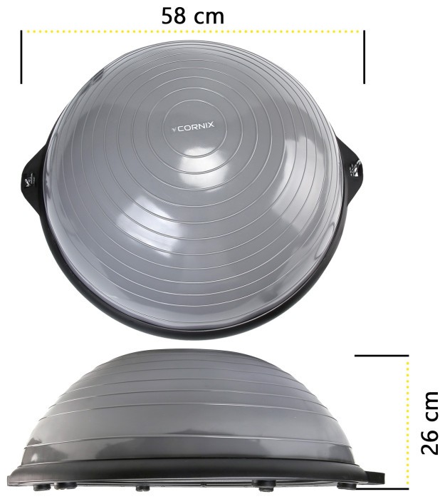 Балансувальна платформа (півсфера) Cornix Bosu Ball 58 см з еспандерами XR-0455 Grey