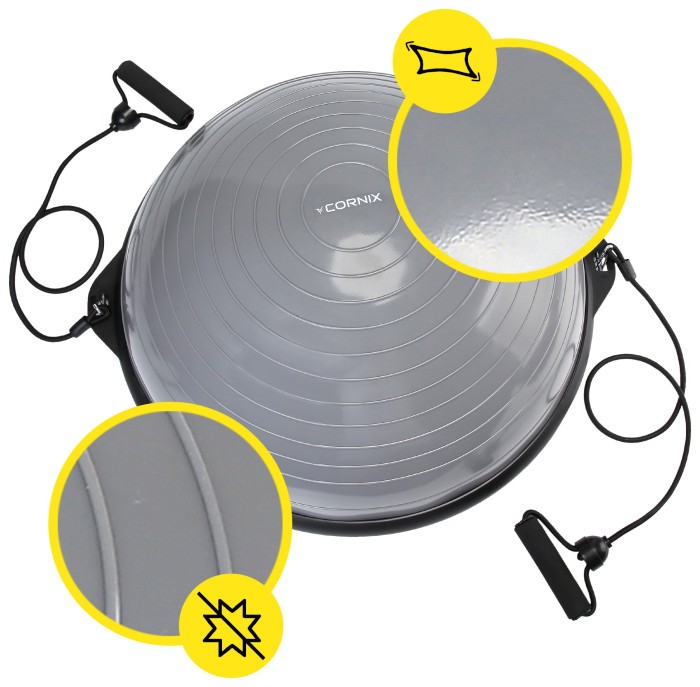 Балансувальна платформа (півсфера) Cornix Bosu Ball 58 см з еспандерами XR-0455 Grey