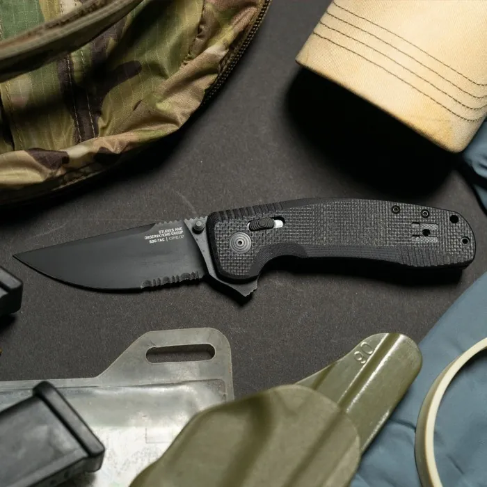 Розкладний ніж SOG TAC XR, Black/Partially Serrated