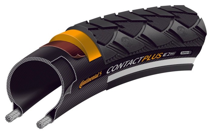 Покришка Continental Contact Plus, 28 " | 700 x 35C | 28 x 1 3/8 x 1 5/8, Чорна, не складна, світловідбиваюча