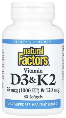 Vitamin D3 & K2 25 mcg (1000 IU) & 120 mcg - 60 softgels