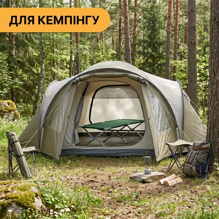 Армійська похідна розкладачка LEOBRO до 150 кг Темно-зелена (LB-MC-B1-GRN)