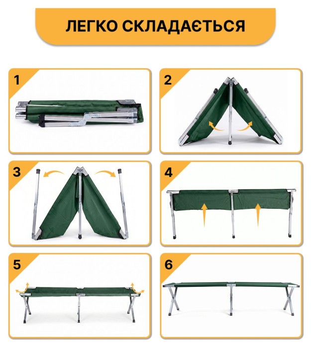 Армійська похідна розкладачка LEOBRO до 150 кг Темно-зелена (LB-MC-B1-GRN)
