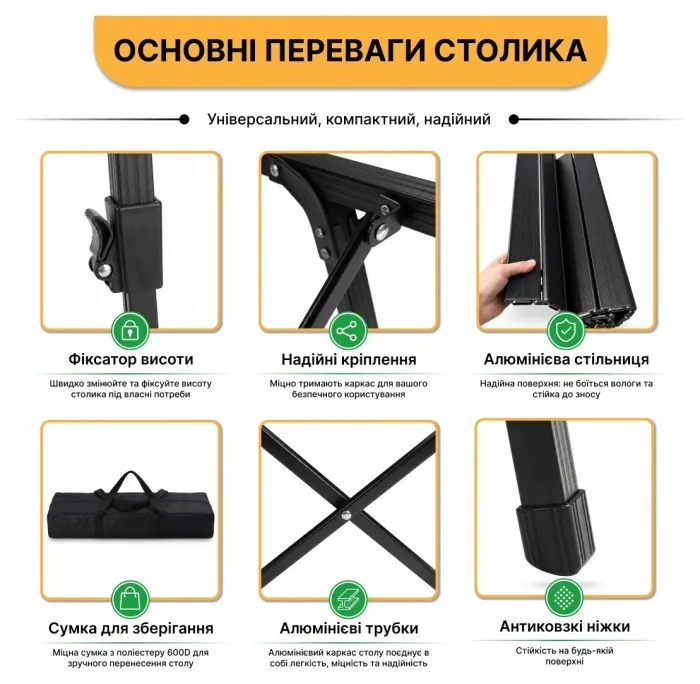Розкладний туристичний стіл LEOBRO Pro Camp Black Alu (LB-1064)