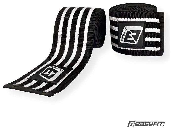 Бинт для присідань EasyFit фіксатор колінного суглоба (чорно-білий), укр, укр