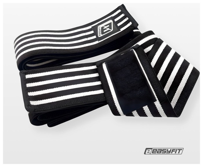 Бинт для присідань EasyFit фіксатор колінного суглоба (чорно-білий)